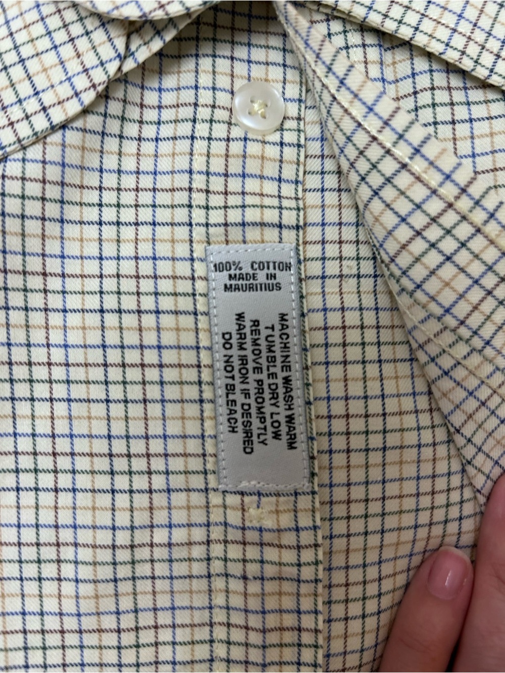 Oliver Ridley Men's Long-Sleeve Checked Button-Down Shirt - Cream size L plaid - Picture 3 of 6
